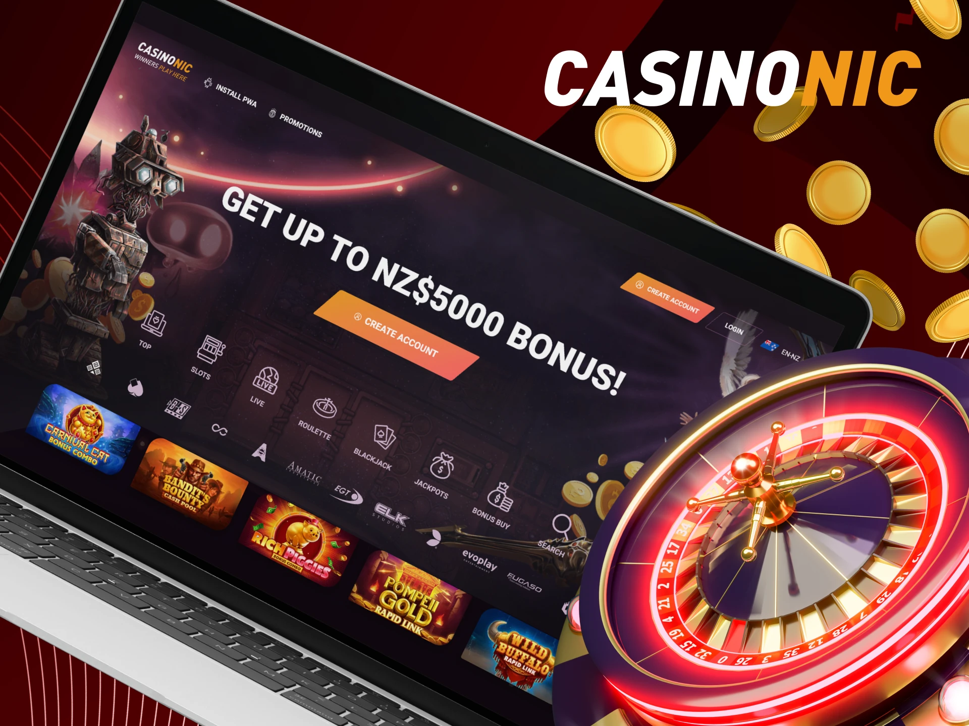 Ko te casino ipurangi a CasinoNic e tuku ana ki nga kaitakaro te maha o nga keemu rereke me nga putea.