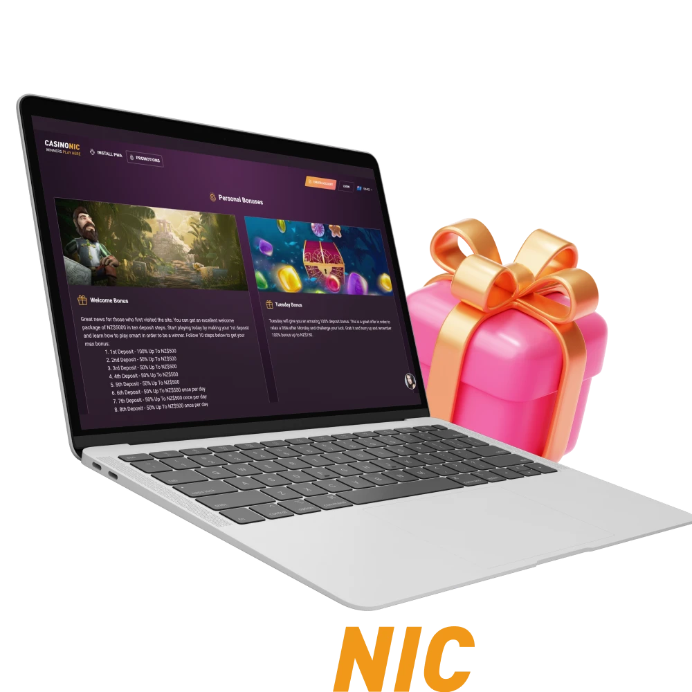 What bonuses does the online casino CasinoNic offer for players.