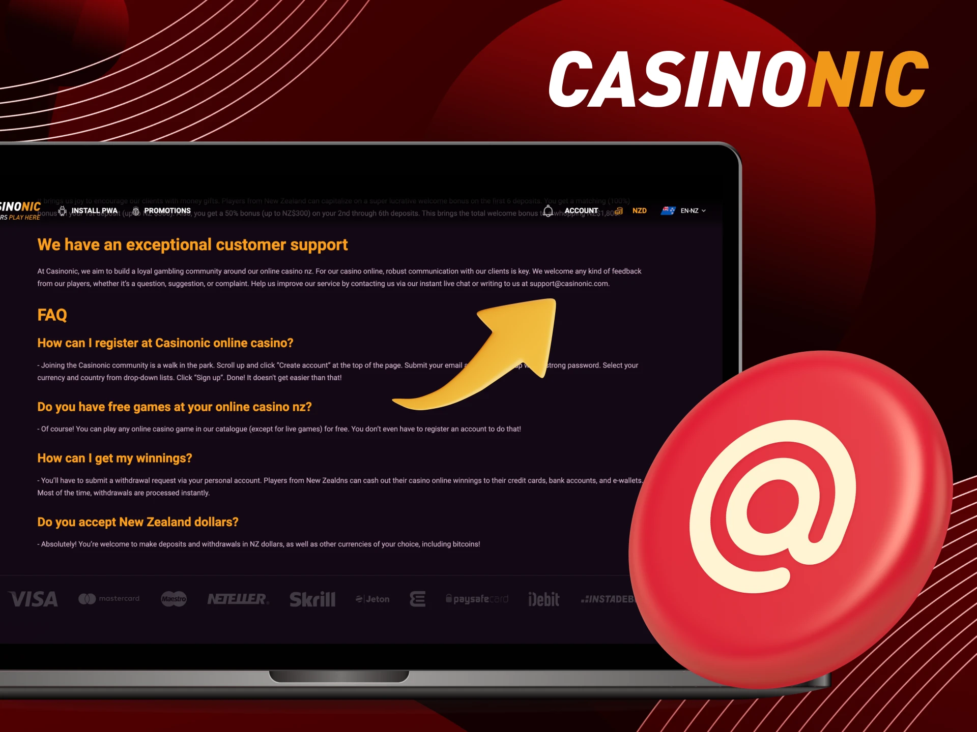 What questions can I write to the CasinoNic online casino support service by email.