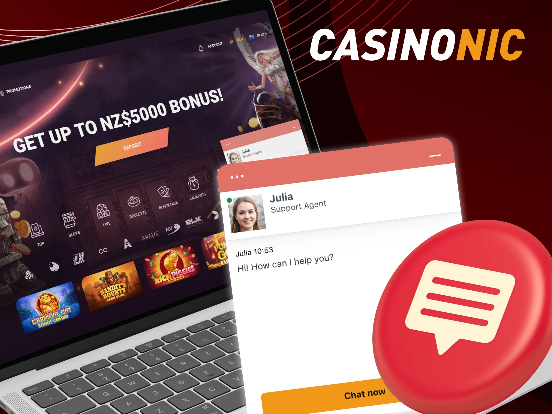 Is there a live chat with customer support on the CasinoNic online casino website.