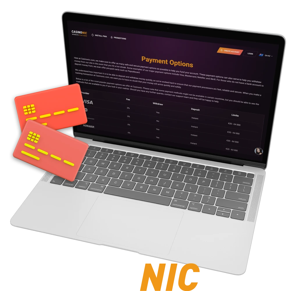 How should I make deposits and withdrawals from my account at CasinoNic online casino.