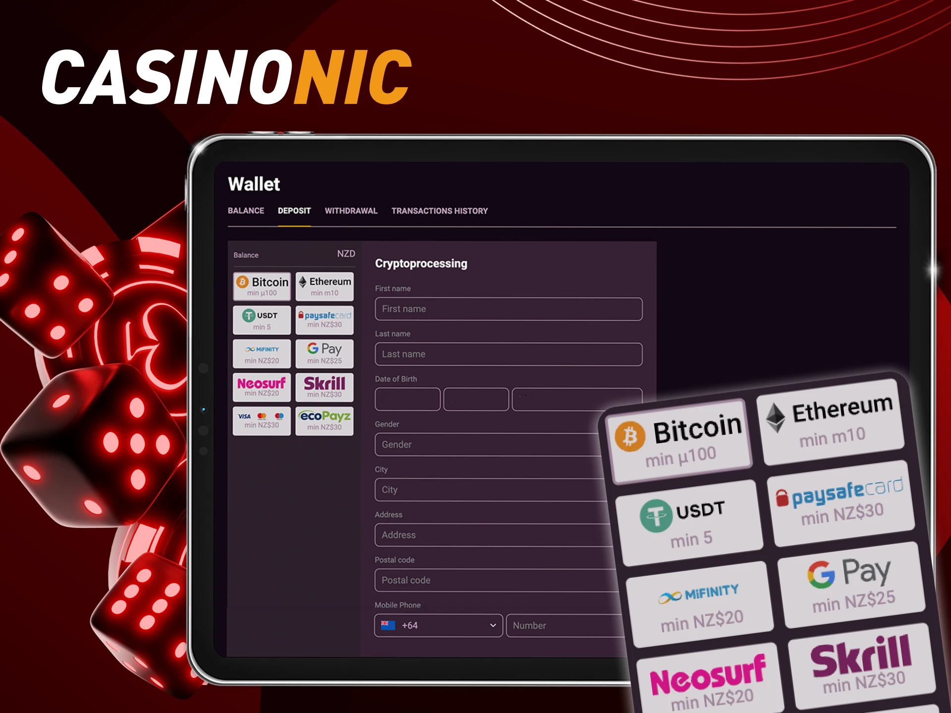 Instructions for players on how to make a deposit to their account in the online casino CasinoNic.