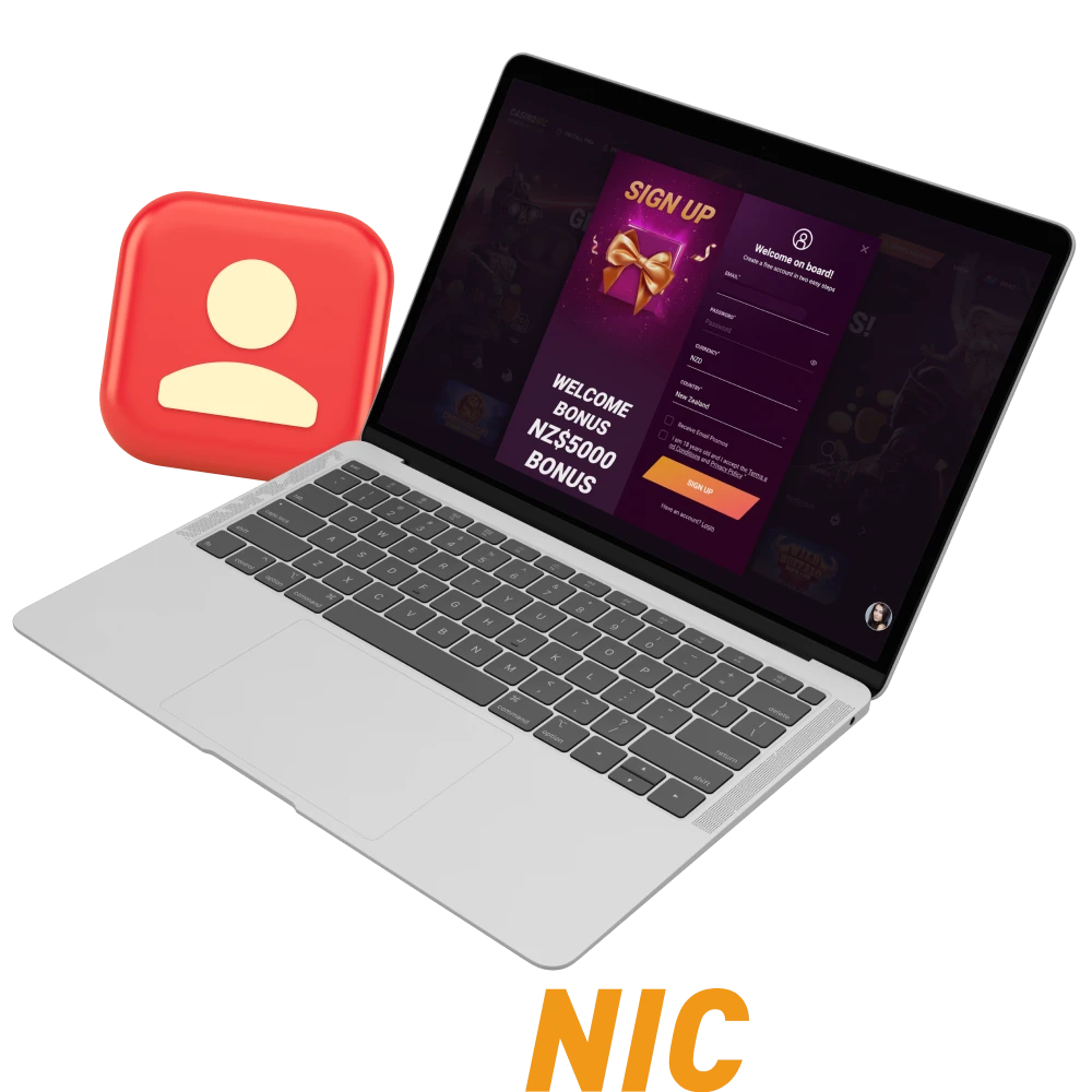 Me pehea te hanga i tetahi kaute hou i roto i te casino ipurangi CasinoNic.