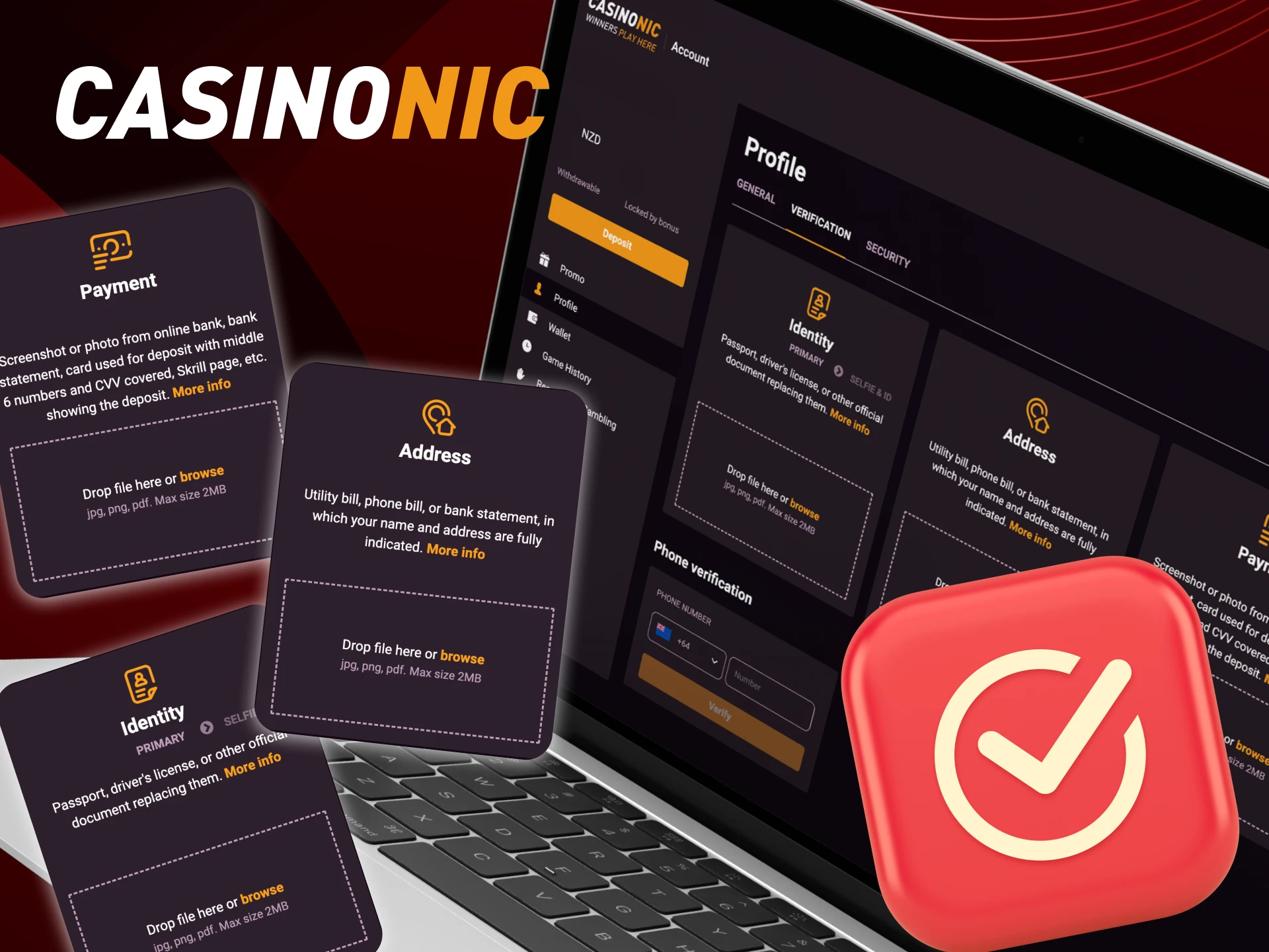 What are the ways to verify your account in the online casino CasinoNic.