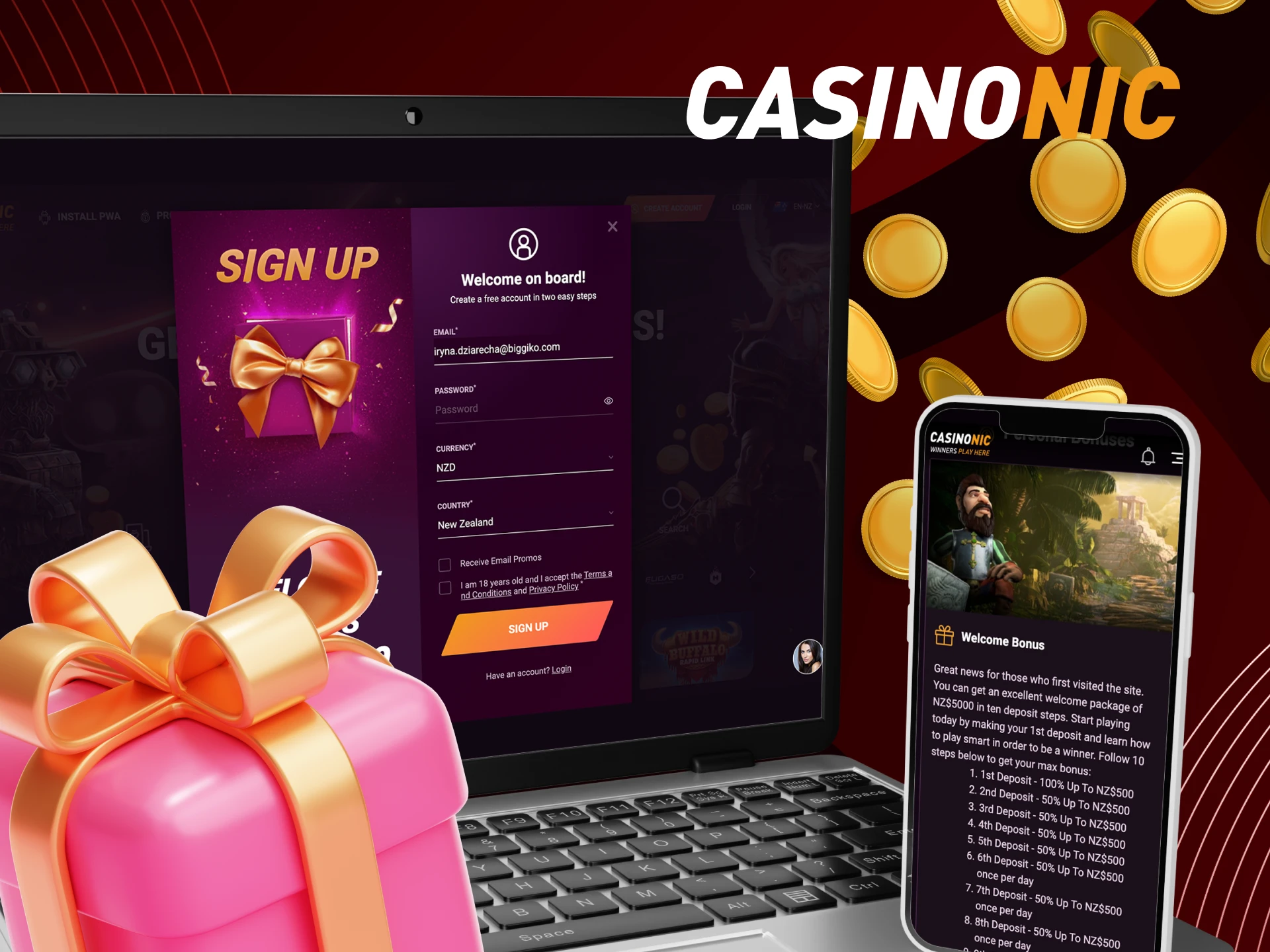 Is there a welcome bonus for players at CasinoNic online casino after registration.