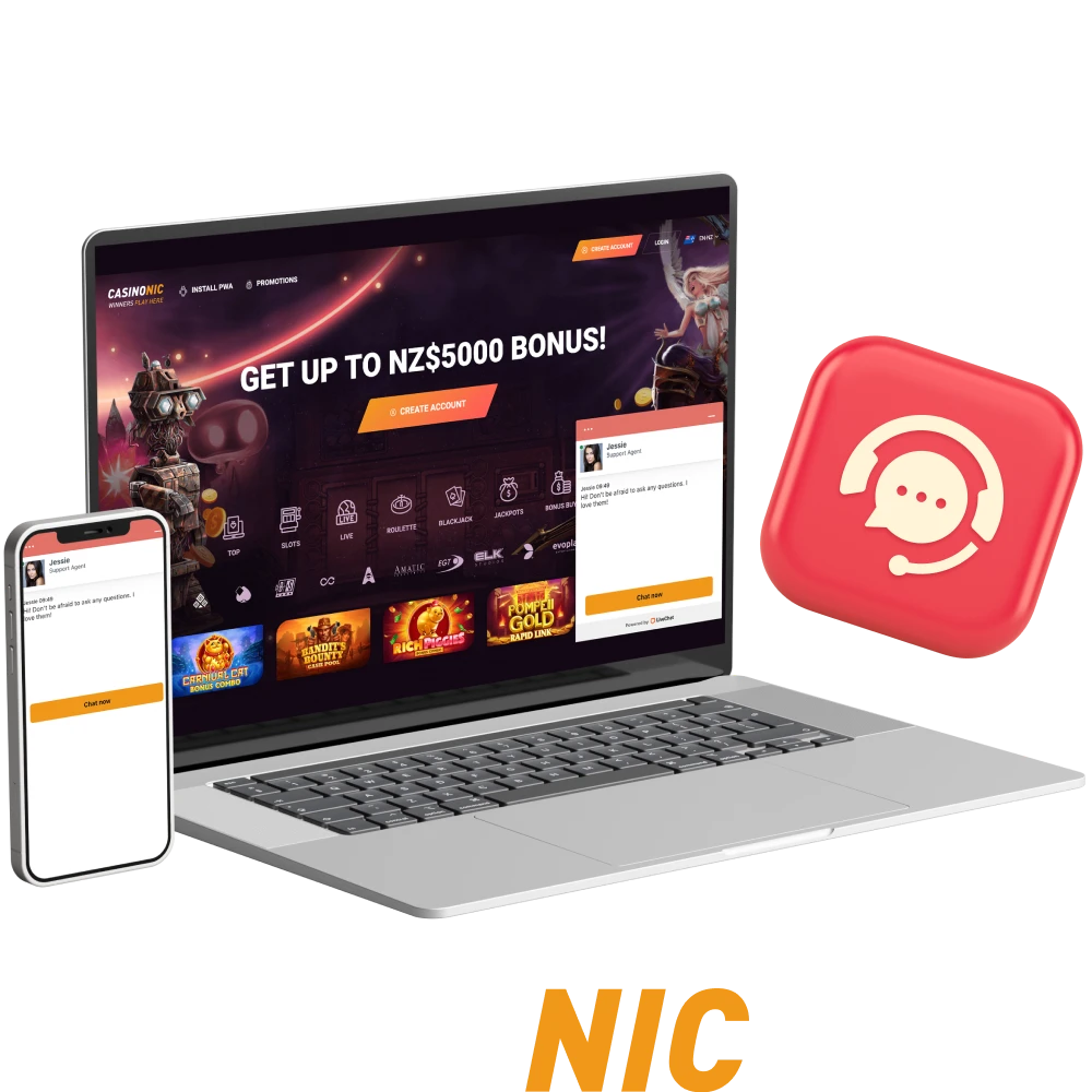 Where can I get help on the online casino site CasinoNic.